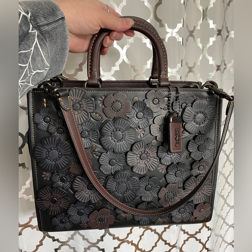 Coach Rogue In Colorblock With Tea Rose Applique Satchel Convertible Bag